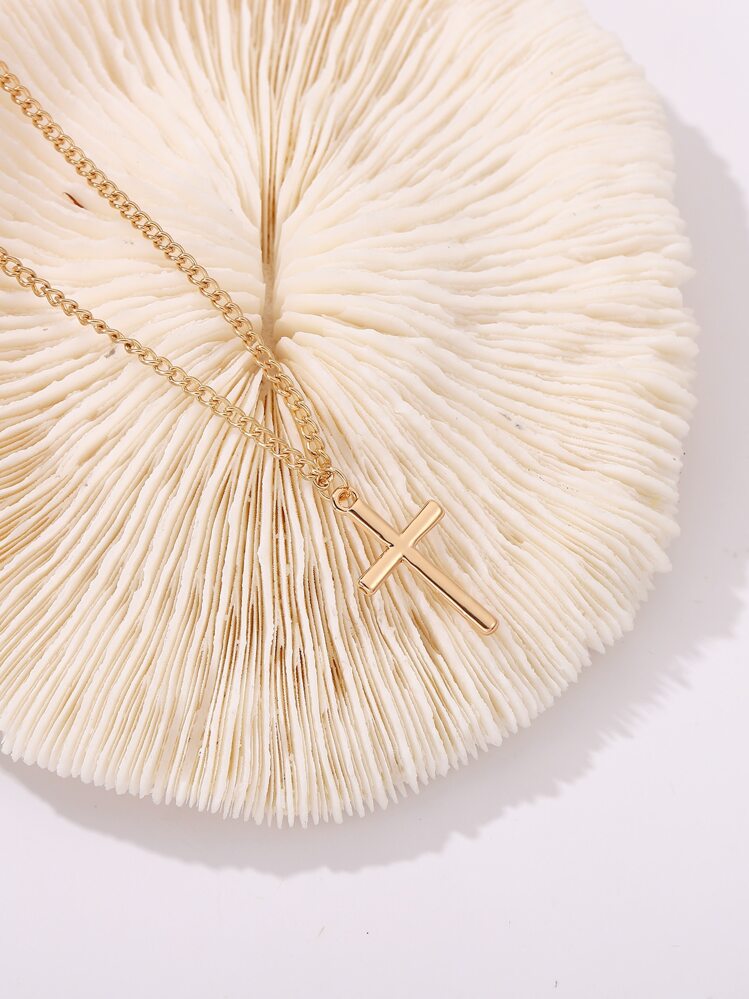 1入組十字吊墜項鍊銅首飾類 - 金黃色 - 查看 2