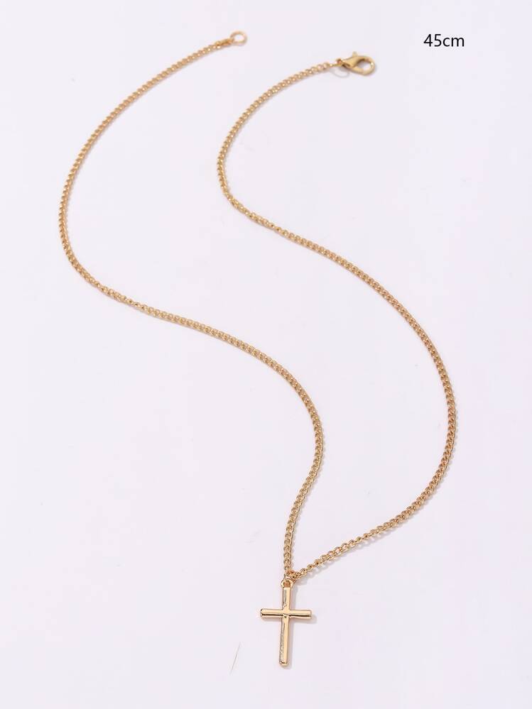 1入組十字吊墜項鍊銅首飾類 - 金黃色 - 查看 4