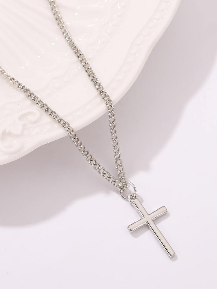 1pc Cross Pendant Necklace Copper Jewelry - Silver - View 1