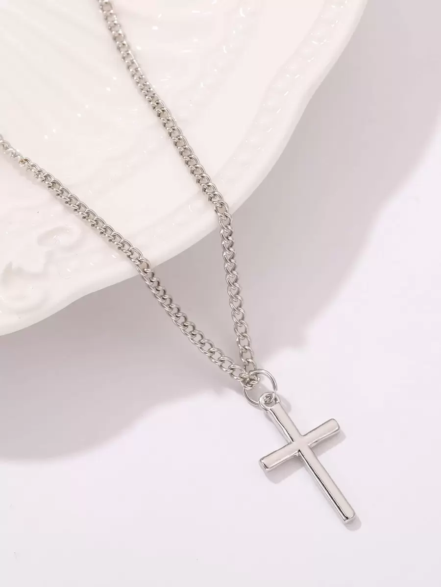 1pc Cross Pendant Necklace Copper Jewelry - Silver - View 1