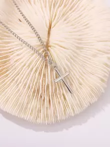 1pc Cross Pendant Necklace Copper Jewelry - Silver - View 2