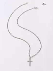 1pc Cross Pendant Necklace Copper Jewelry - Silver - View 3