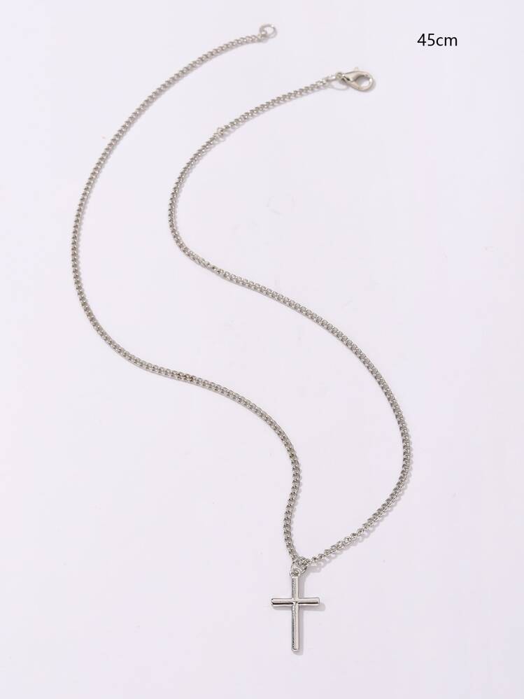 1pc Cross Pendant Necklace Copper Jewelry - Silver - View 3
