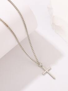 1pc Cross Pendant Necklace Copper Jewelry - Silver - View 4