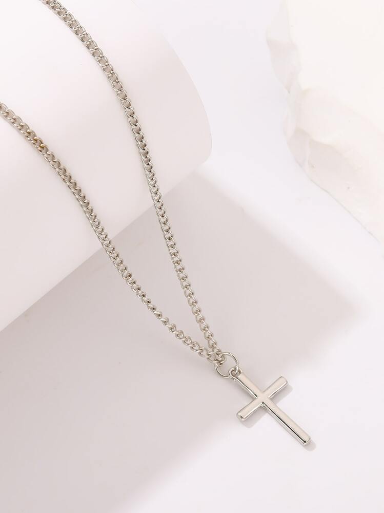 1pc Cross Pendant Necklace Copper Jewelry - Silver - View 4