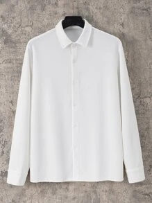 男士素色前排扣襯衫 - 白色 - 查看 1