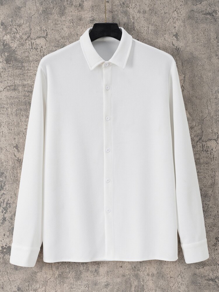 男士素色前排扣襯衫 - 白色 - 查看 1