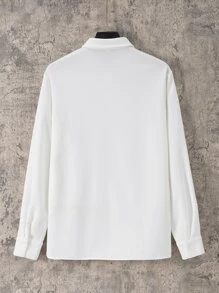 男士素色前排扣襯衫 - 白色 - 查看 2