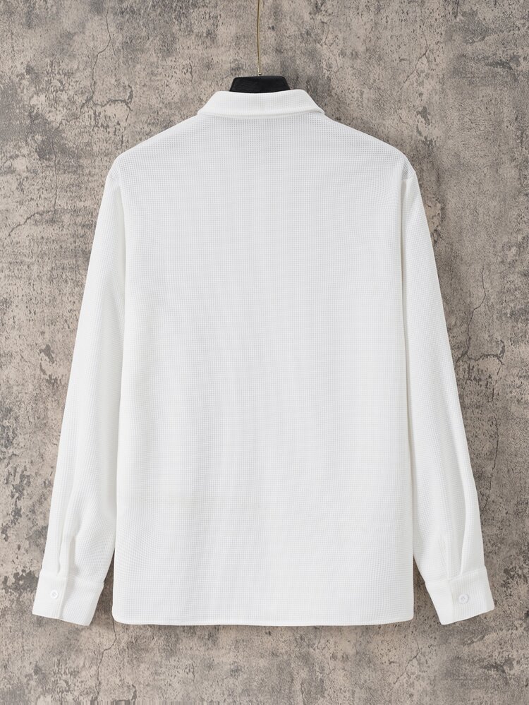 男士素色前排扣襯衫 - 白色 - 查看 2