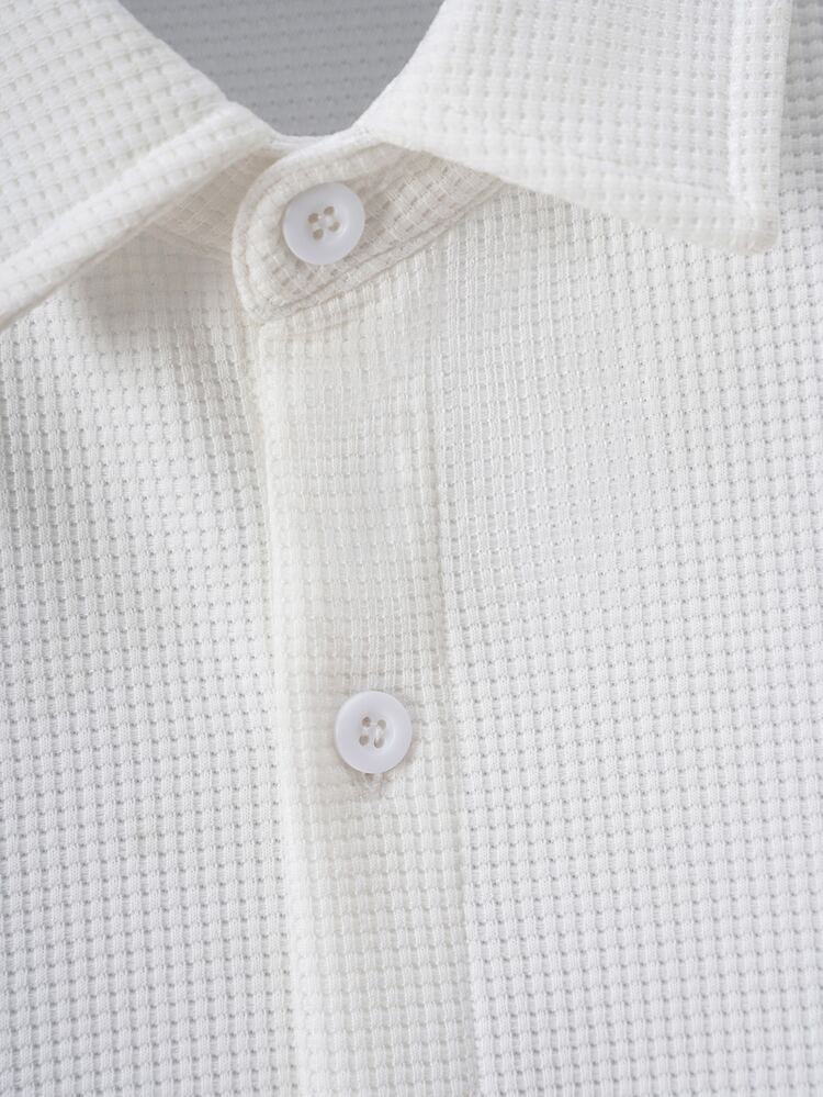 男士素色前排扣襯衫 - 白色 - 查看 3