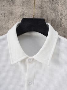 男士素色前排扣襯衫 - 白色 - 查看 4