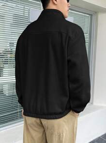 Claim Dot 1 Miếng Lỏng lẻo phù hợp Nam Một nửa khóa kéo Flannel Áo nỉ Với Patch Chi tiết - màu đen - Xem 2