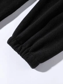 Claim Dot 1 Miếng Lỏng lẻo phù hợp Nam Một nửa khóa kéo Flannel Áo nỉ Với Patch Chi tiết - màu đen - Xem 4