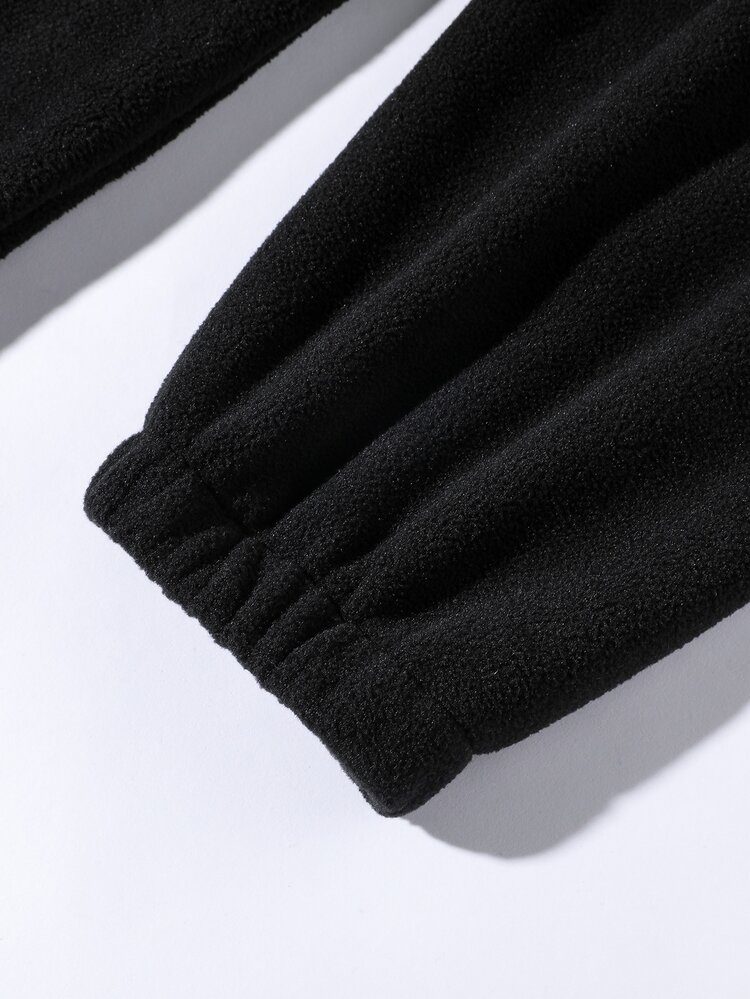 Claim Dot 1 Miếng Lỏng lẻo phù hợp Nam Một nửa khóa kéo Flannel Áo nỉ Với Patch Chi tiết - màu đen - Xem 4