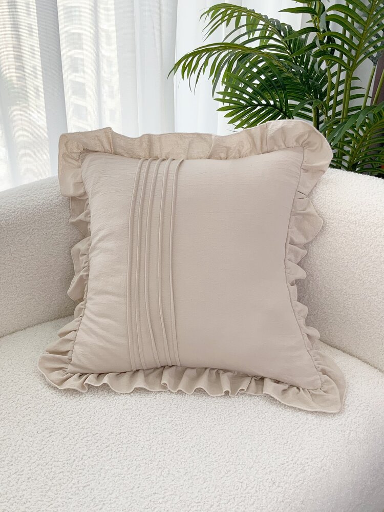 1pc Ruffle Trim Cushion Cover Không có Filler - Màu be - Xem 4