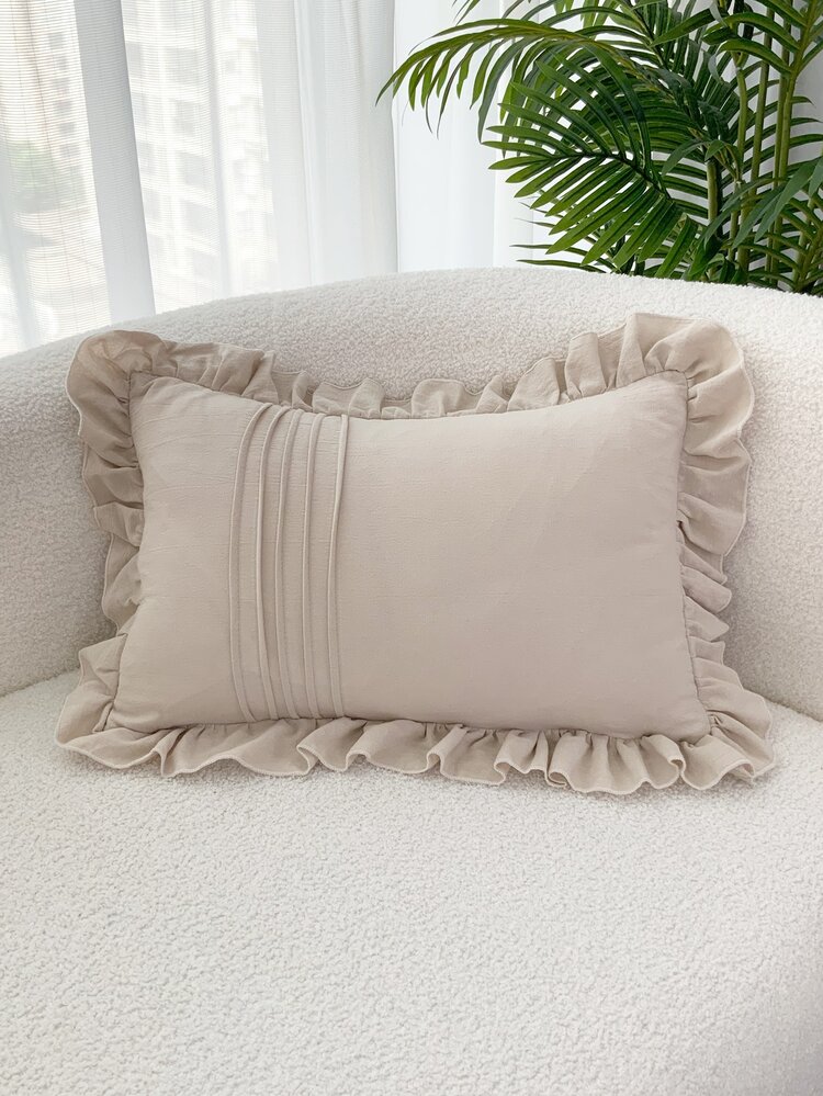 1pc Ruffle Trim Cushion Cover Không có Filler - Màu be - Xem 5