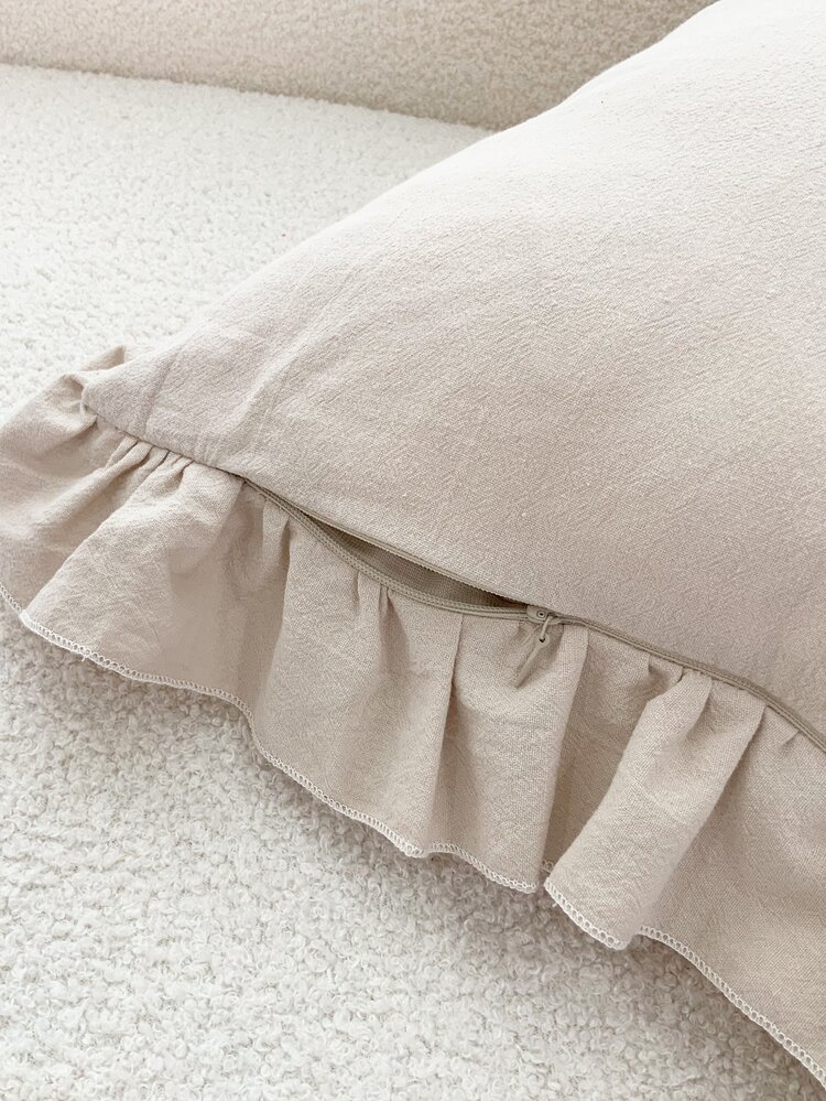 1pc Ruffle Trim Cushion Cover Không có Filler - Màu be - Xem 6