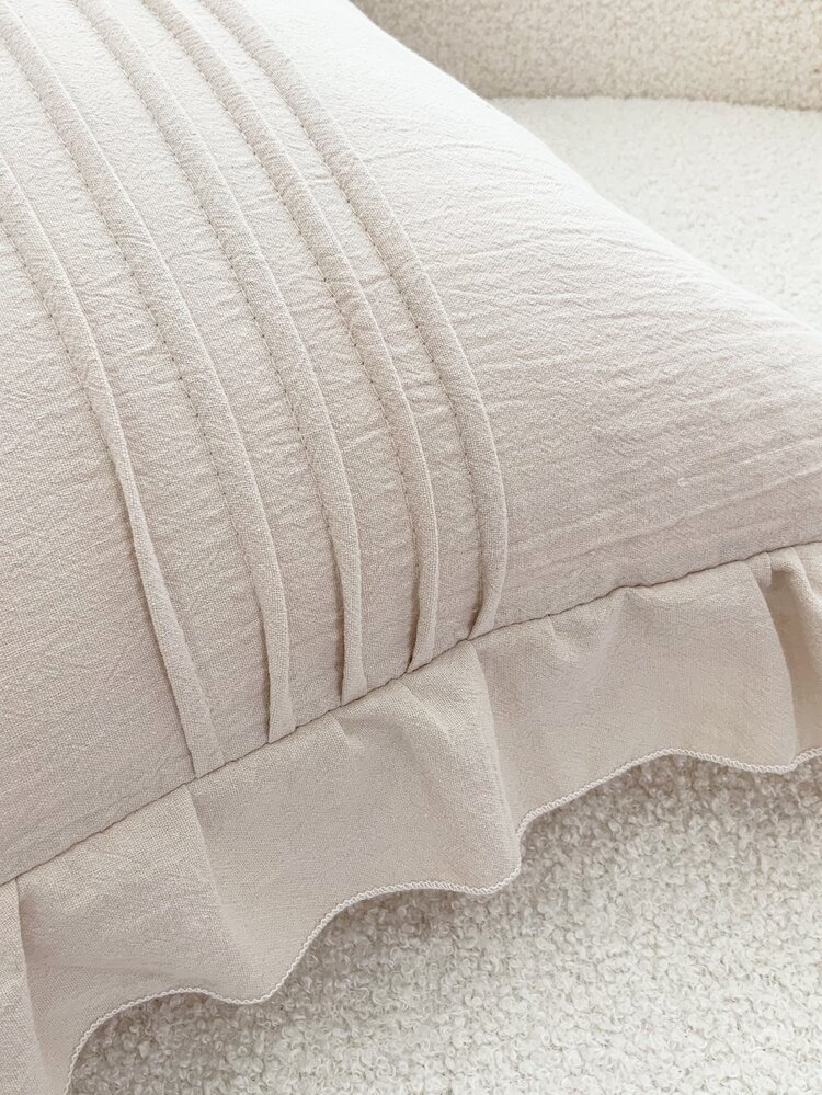 1pc Ruffle Trim Cushion Cover Không có Filler - Màu be - Xem 7