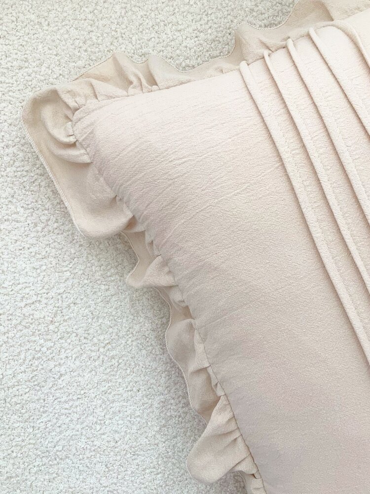 1pc Ruffle Trim Cushion Cover Không có Filler - Màu be - Xem 8
