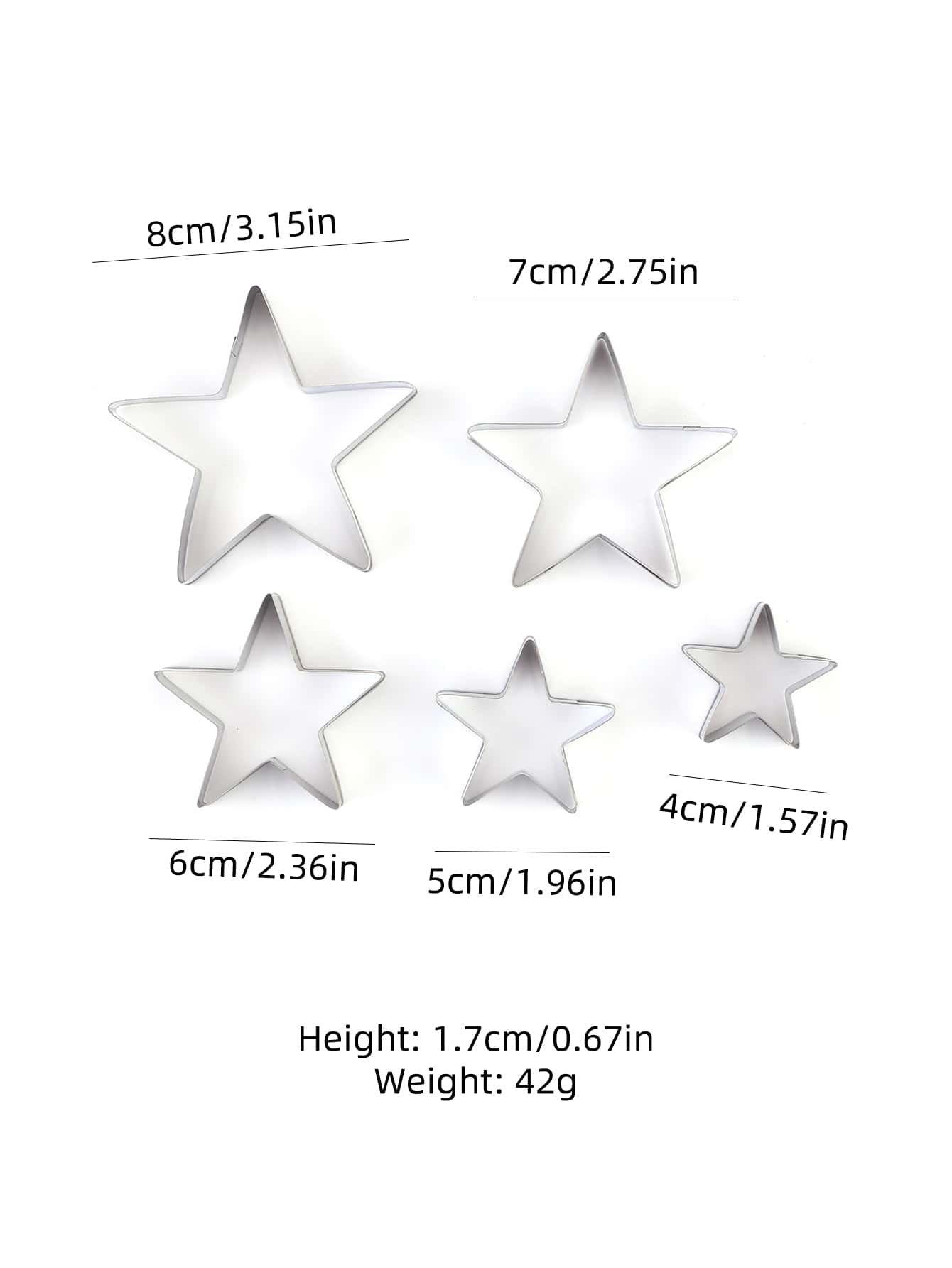5pcs Star Design Cookie Cutter - Silver - View 3
