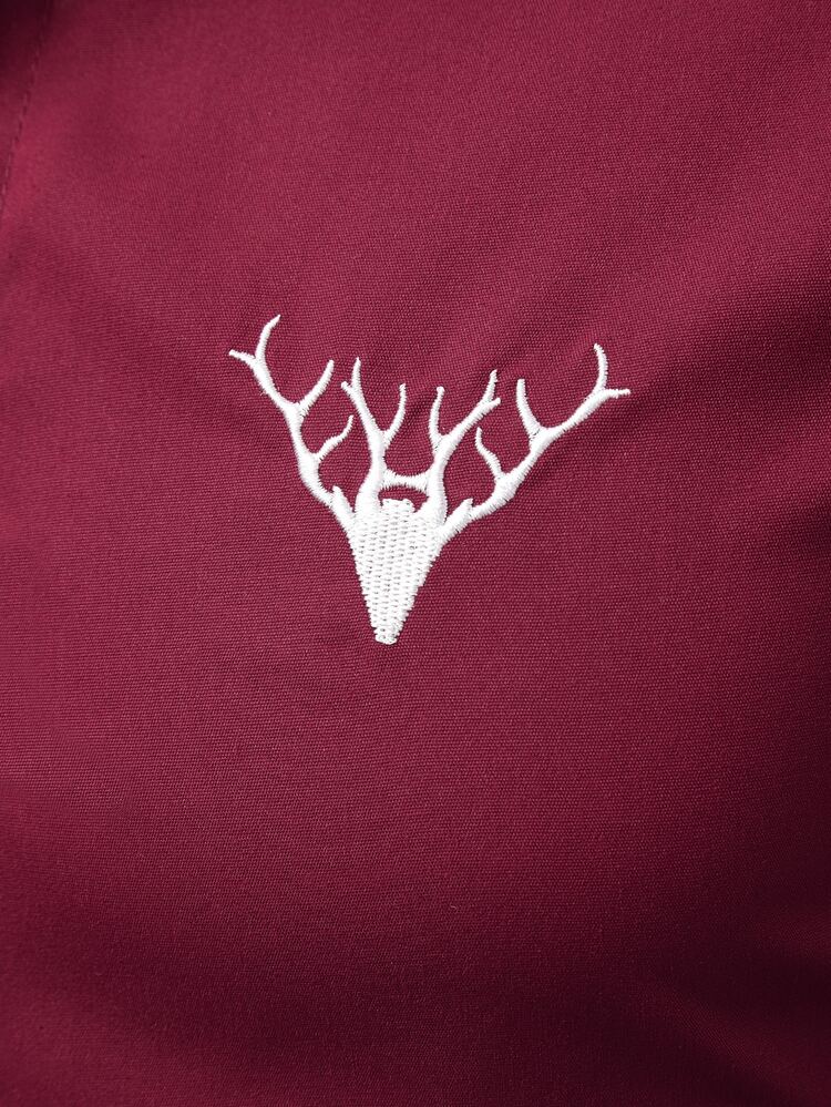 Manfinity Men Antler Embroidery Button Up Shirt - Burgundy - View 3