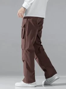 Manfinity Homme Men Flap Pocket Drawstring Waist Cargo Trousers - Chocolate Brown - View 2