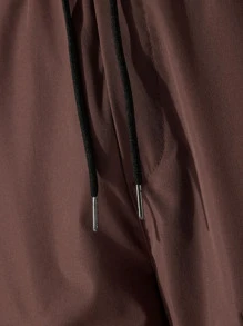 Manfinity Homme Men Flap Pocket Drawstring Waist Cargo Trousers - Chocolate Brown - View 3