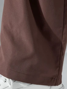 Manfinity Homme Men Flap Pocket Drawstring Waist Cargo Trousers - Chocolate Brown - View 5