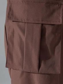 Manfinity Homme Men Flap Pocket Drawstring Waist Cargo Trousers - Chocolate Brown - View 6