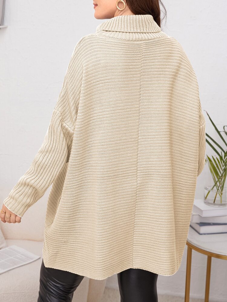 Plus Turtleneck Batwing Sleeve Sweater, For Winter Knit Pullover Fall Autumn