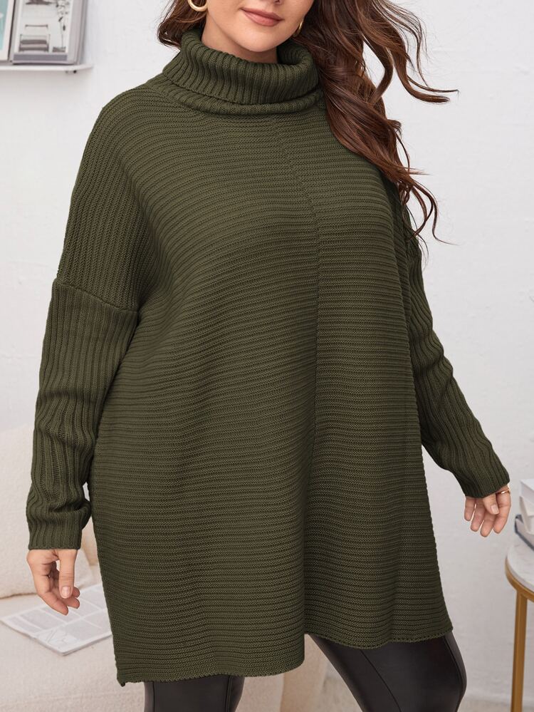 Plus Turtleneck Batwing Sleeve Sweater, Winter Knit Pullover Fall Autumn