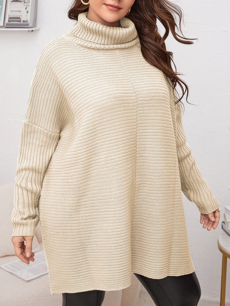 Plus Turtleneck Batwing Sleeve Sweater, For Winter Knit Pullover Fall Autumn