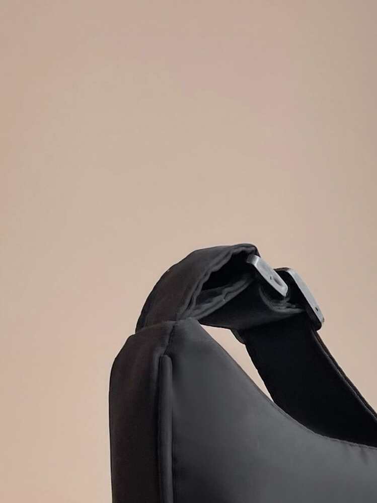 Nylon Solid Color Minimalist Diagonal Shoulder Bag With Colorful Shoulder Strap & Pu Bucket Bag - Black - View 2