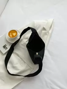 Nylon Solid Color Minimalist Diagonal Shoulder Bag With Colorful Shoulder Strap & Pu Bucket Bag - Black - View 6