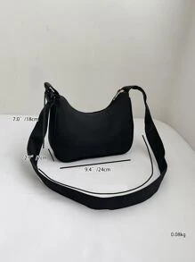 Nylon Solid Color Minimalist Diagonal Shoulder Bag With Colorful Shoulder Strap & Pu Bucket Bag - Black - View 8