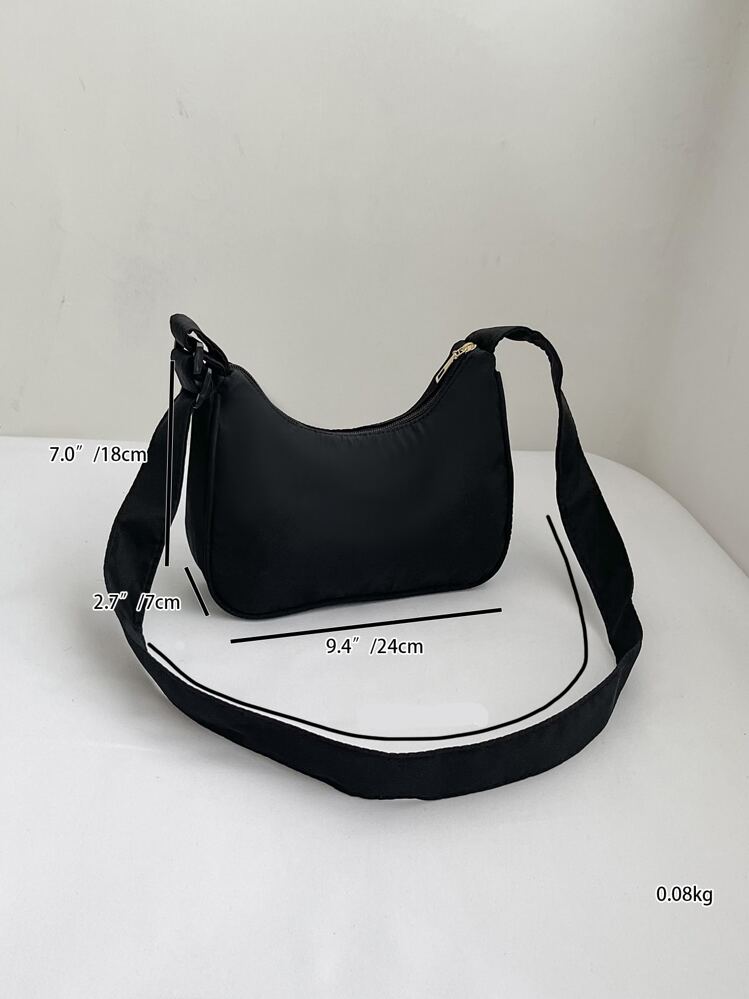 Nylon Solid Color Minimalist Diagonal Shoulder Bag With Colorful Shoulder Strap & Pu Bucket Bag - Black - View 7