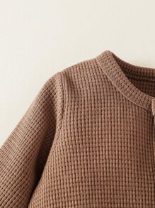 Newborn Baby Boy Contrast Trim Button Front Jumpsuit - Coffee Brown - View 5