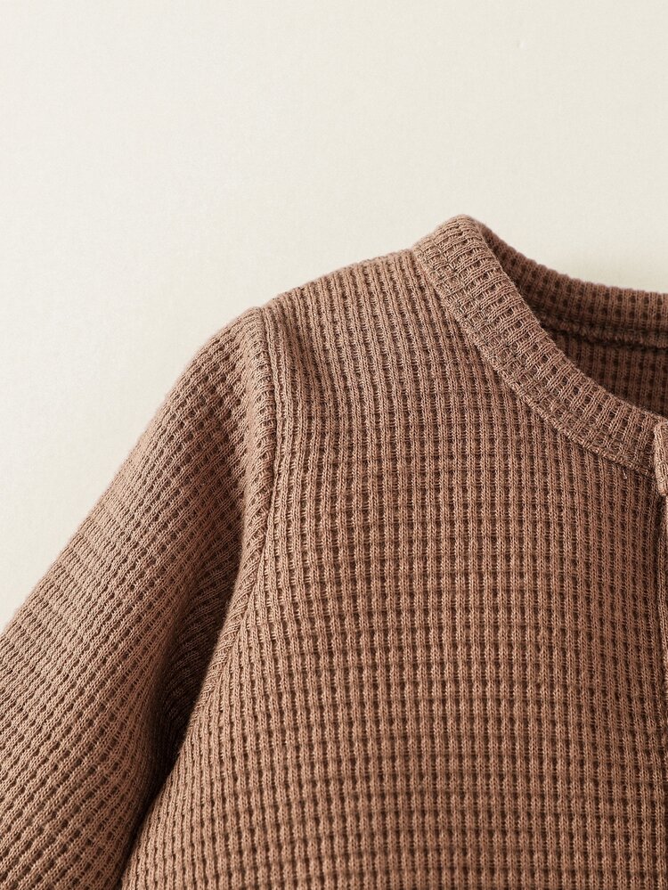 男婴童拼接邊前紐扣連身褲 - 咖啡棕 - 查看 5