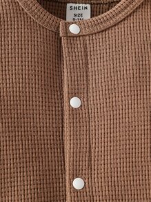 Newborn Baby Boy Contrast Trim Button Front Jumpsuit - Coffee Brown - View 6