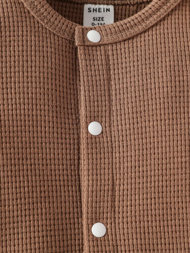 男婴童拼接邊前紐扣連身褲 - 咖啡棕 - 查看 6