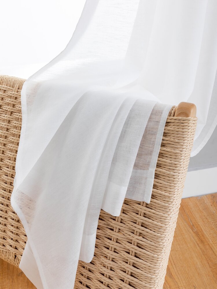 1pc White Sheer Panel Curtain, Fabric Light Filtering Privacy Sheer Curtain For Home - White - View 6