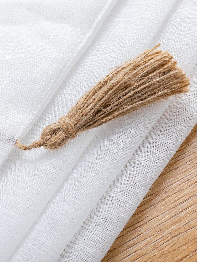 1pc White Sheer Panel Curtain, Fabric Light Filtering Privacy Sheer Curtain For Home - White - View 5