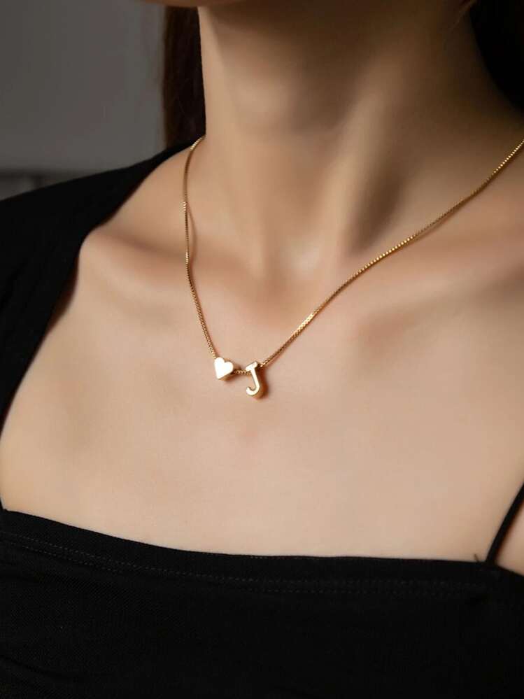 Vòng cổ quyến rũ trái tim và chữ cái - Vàng - Xem 1