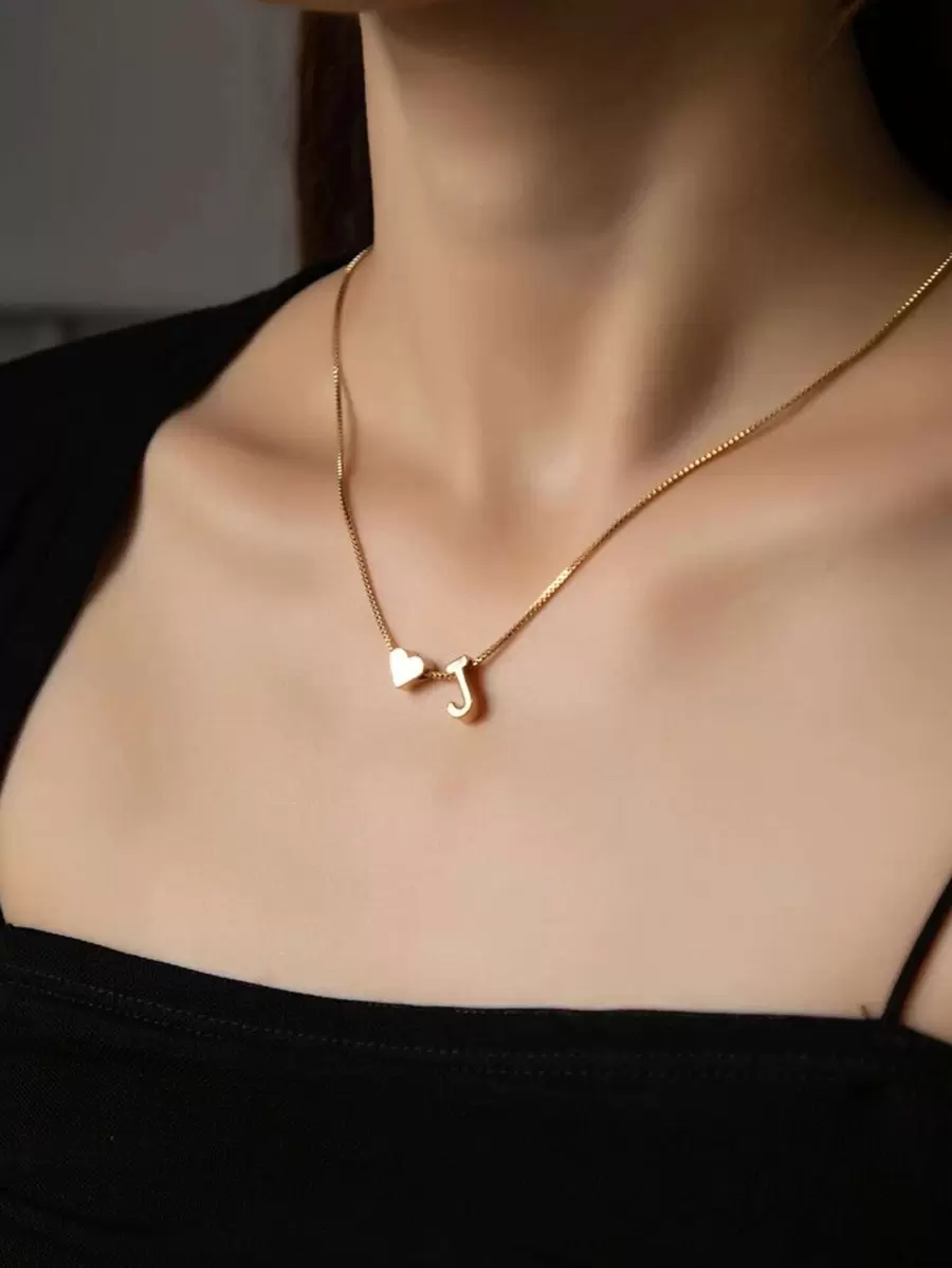 Vòng cổ quyến rũ trái tim và chữ cái - Vàng - Xem 1