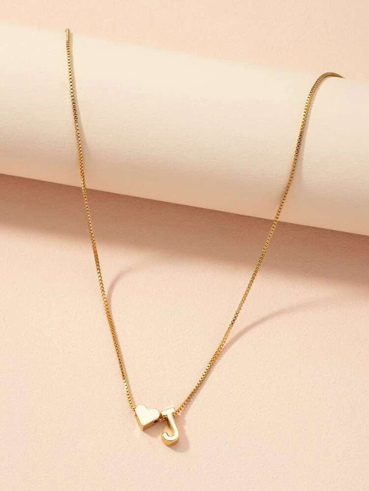 Vòng cổ quyến rũ trái tim và chữ cái - Vàng - Xem 2