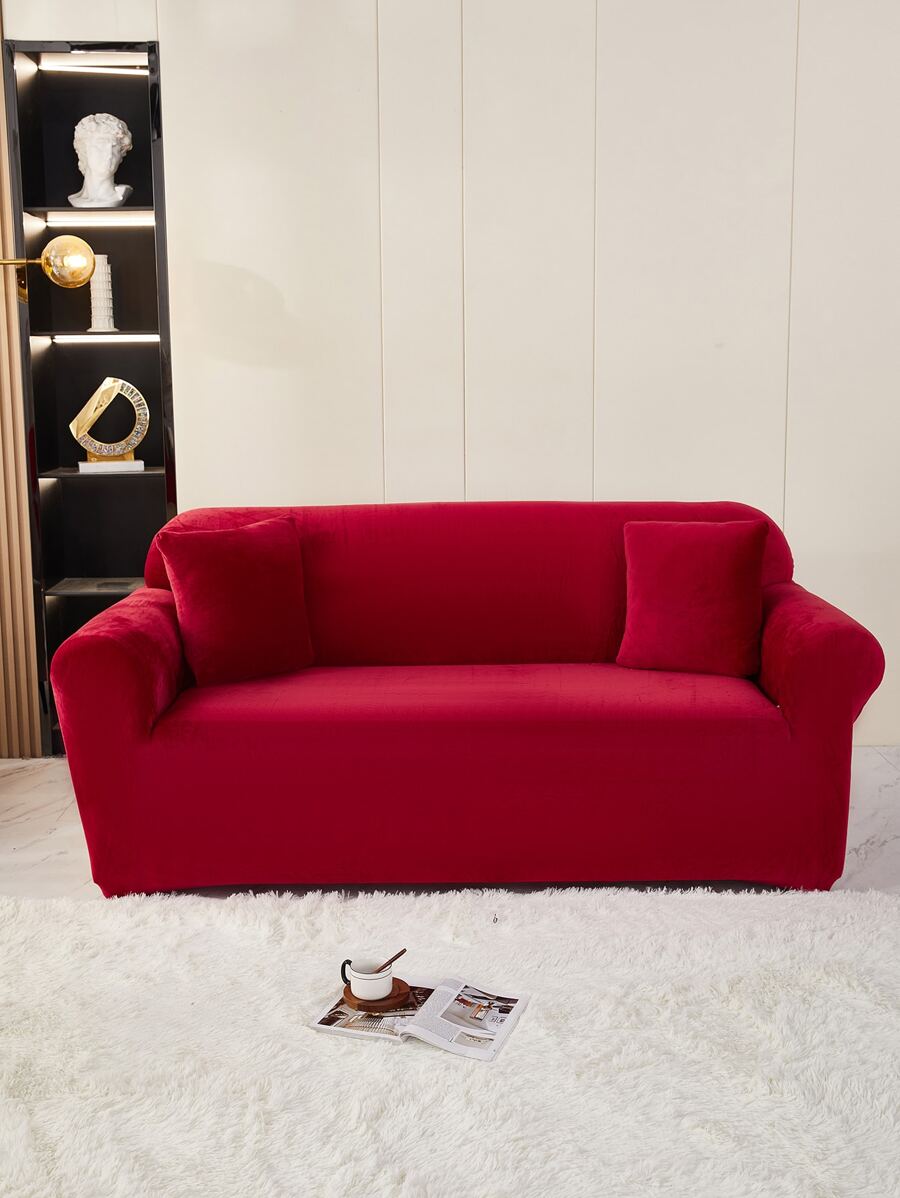 1pc Vải bọc ghế sofa màu rắn với 1pc áo gối mà không có chất độn - Màu Đỏ Sâu - Xem 1