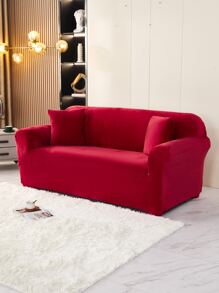 1pc Vải bọc ghế sofa màu rắn với 1pc áo gối mà không có chất độn - Màu Đỏ Sâu - Xem 2