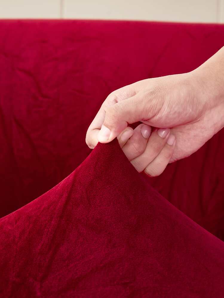 1pc Vải bọc ghế sofa màu rắn với 1pc áo gối mà không có chất độn - Màu Đỏ Sâu - Xem 4
