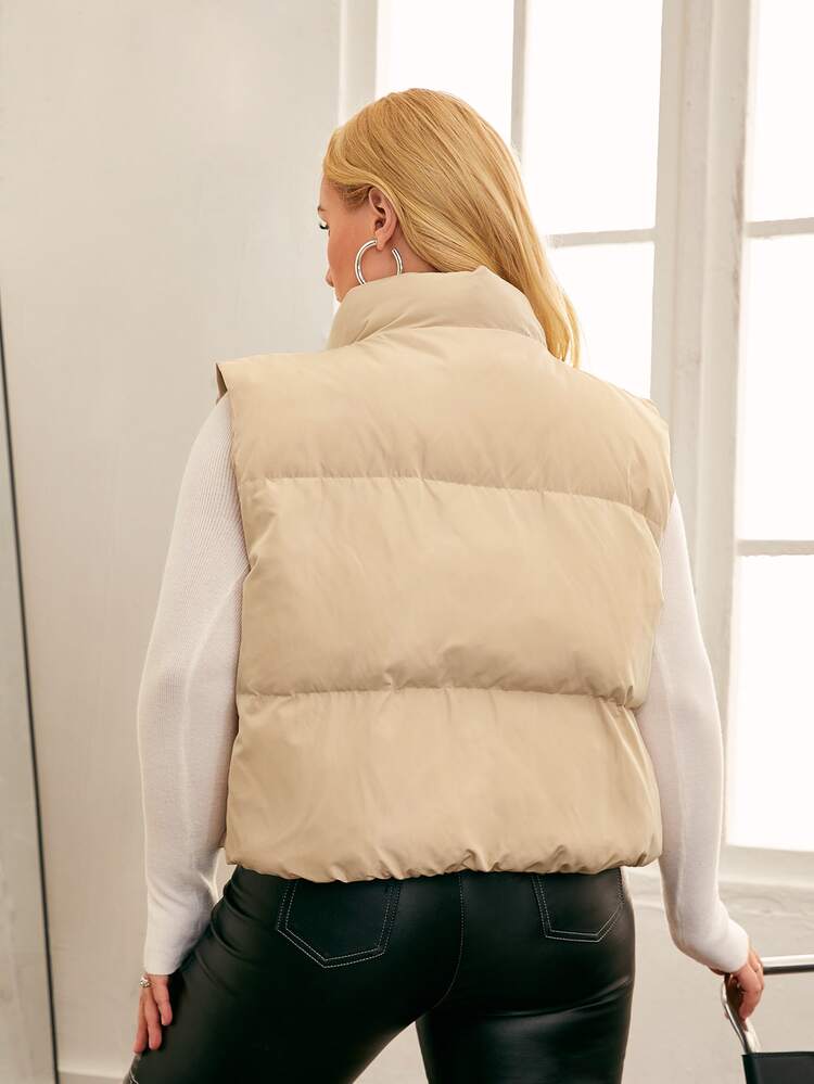 SHEIN EZwear Abrigo chaleco acolchado con cremallera - Beis - Añade 2