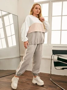 SHEIN EZwear Cazadora de color combinado con cremallera delantera con pantalones - Multicolor - Ver 3